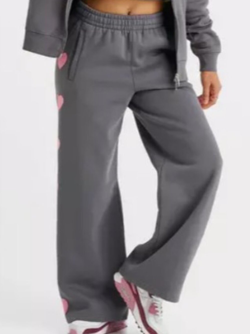 Women's Unlike Humans Heart Wide-Leg Fleece Jogger Pants NWT